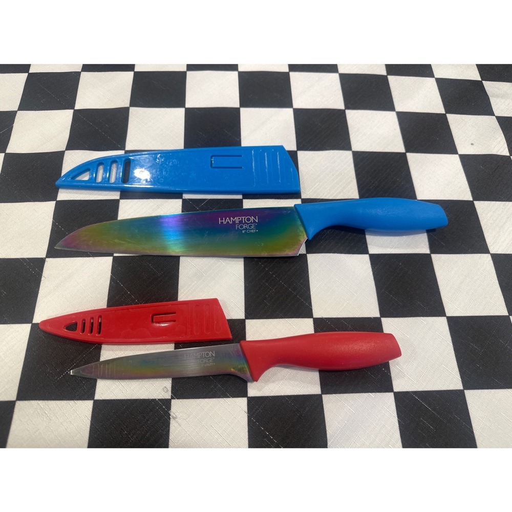 Hampton Forge Tomodachi Rainbow Titanium Knife Set 8in Chef 5in Utility  parer